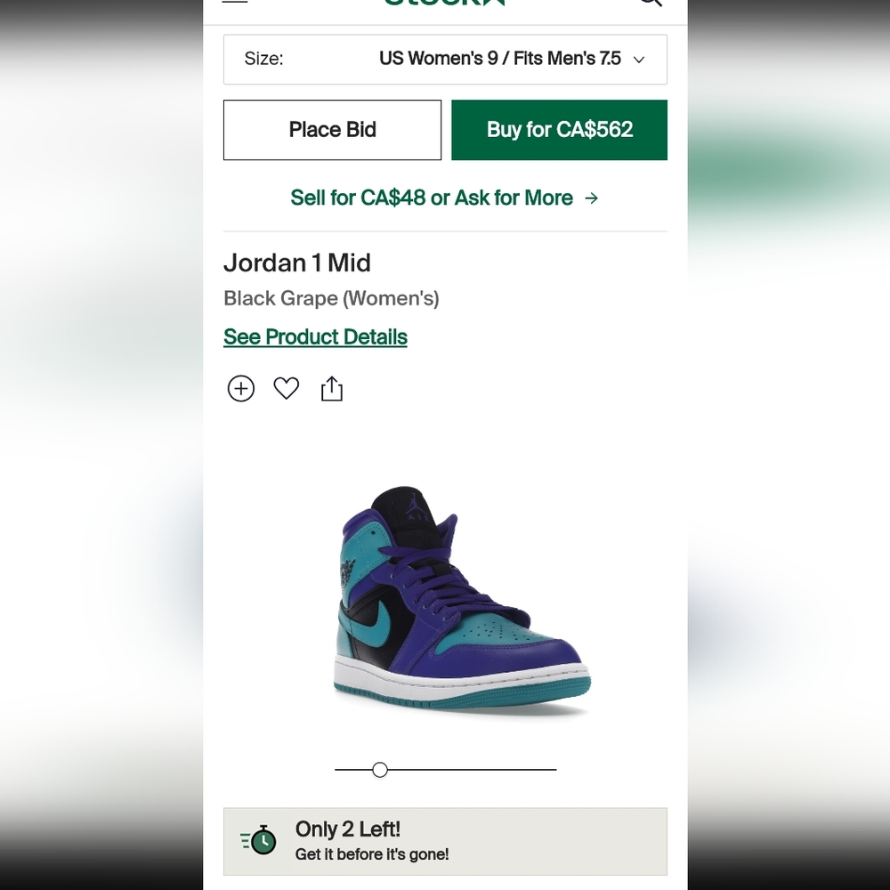 Womans Jordan 1 mid black grape size 9